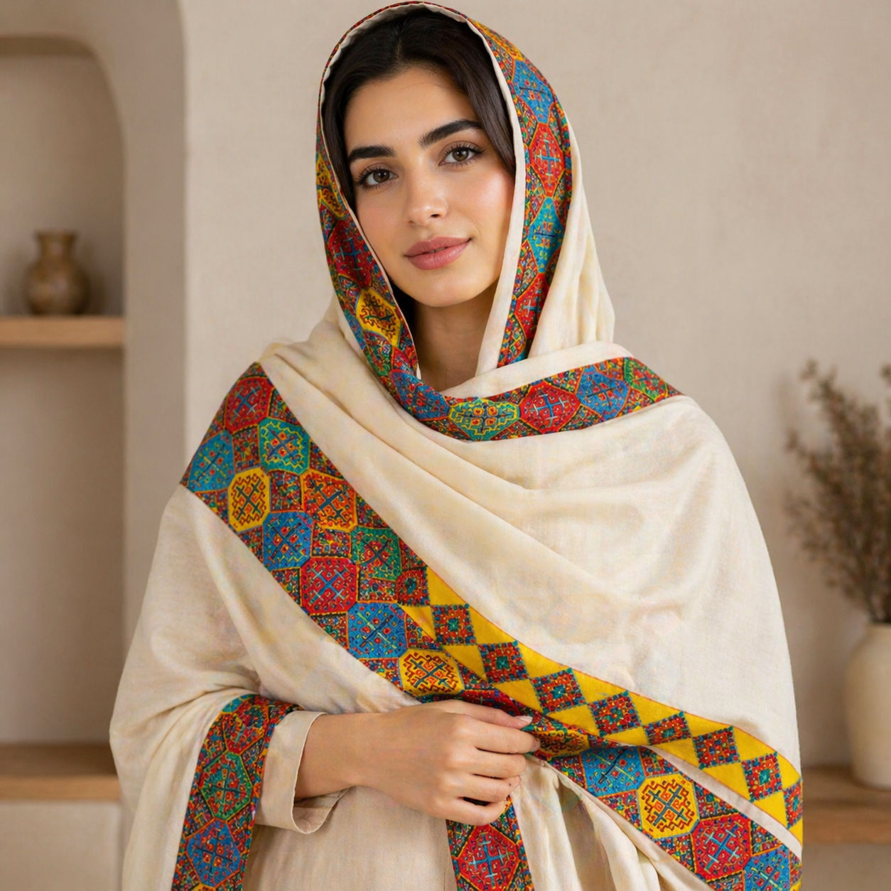 Bold Aztec Border Shawl
